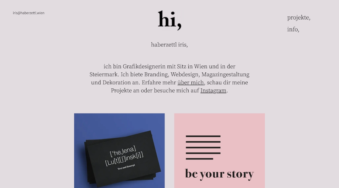 Startseite von haberzettl iris, einer Grafikdesignerin in Wien.