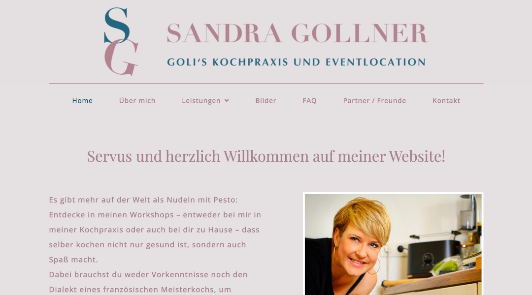Startseite von Sandra Goller, zeigt einen Überblick Ihrer Leistungen und ein Bild von Sandra Gollner.